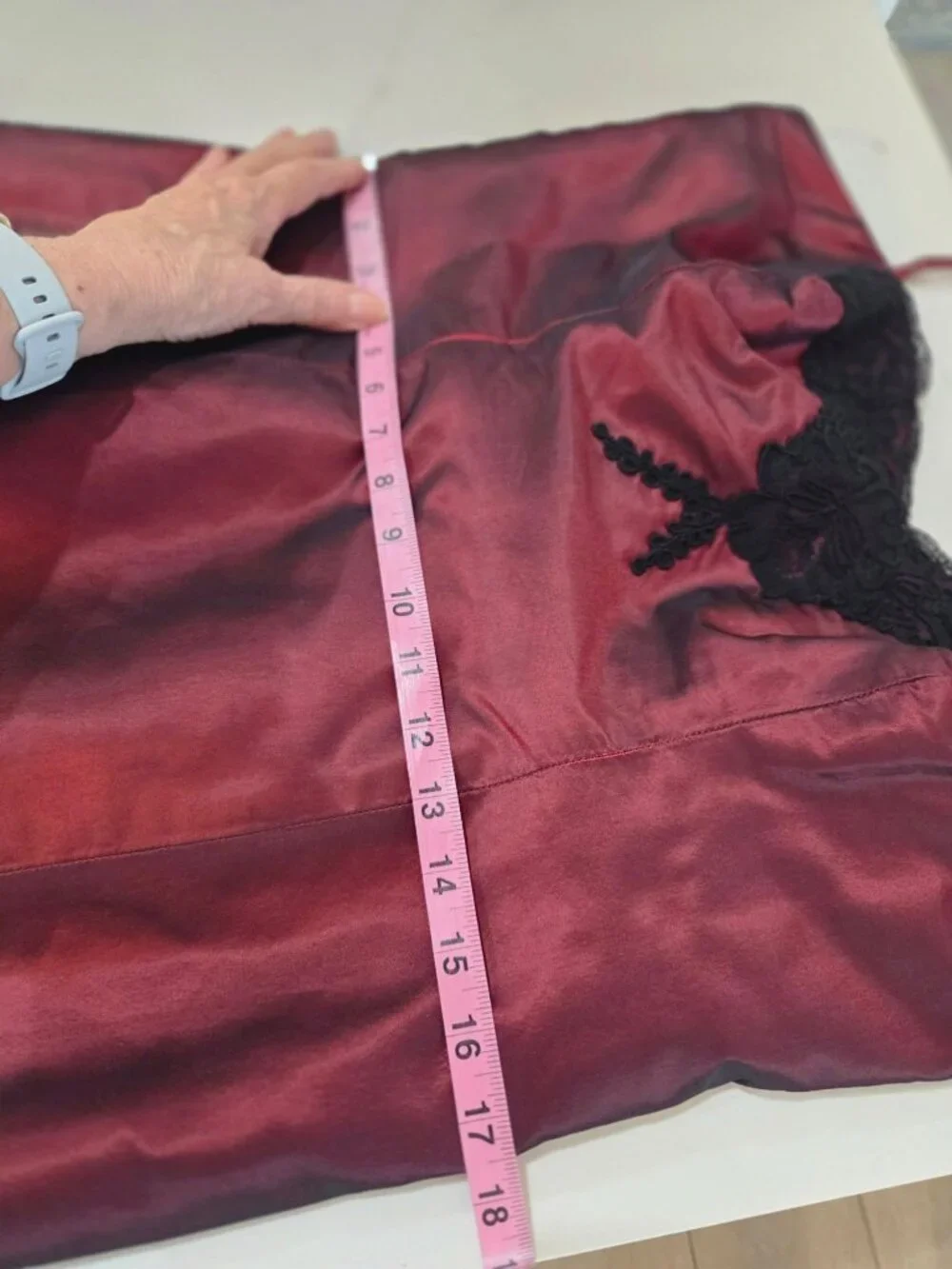 Rose Taft VTG Y2K Vamp Whimsigoth Silk Maxi Dress Burgundy Lace Appliqué Mermaid - Picture 13 of 14